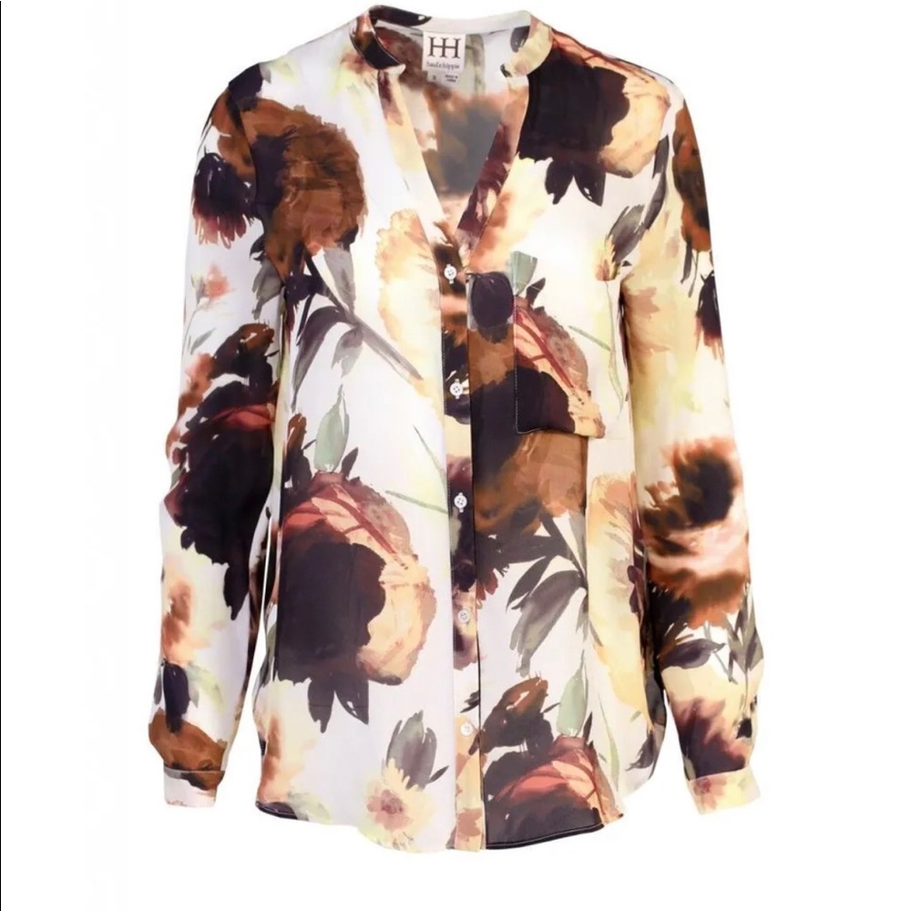 100% Silk Haute Hippie Henley blouse